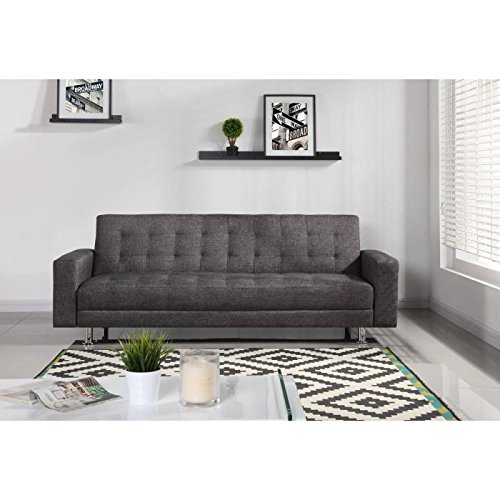 Luxury Sofa Recht Convertible 3 Sitzer - 220 x 82 x 80 cm - Stoff Grau