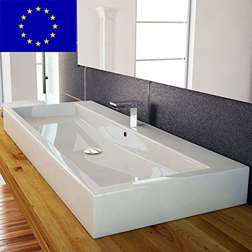 Qualität Made in EU / Design Waschbecken 100cm zur Wandmontage oder als Aufsatzwaschbecken mit 1 Armaturloch | 100x42x10cm | Material: hochwertiges Mineralguss | hochwertig verarbeitet