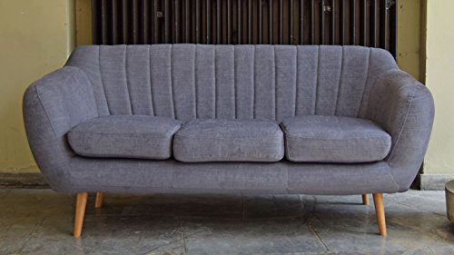 Retro Sofa Azure 3-Sitzer Stoff Blaugrau