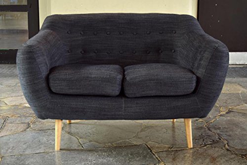 Retro Sofa Indigo 2-Sitzer Stoff Kohlefarben