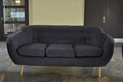 Retro Sofa Indigo 3-Sitzer Stoff Kohlefarben