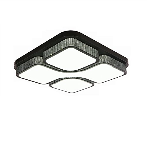 SAILUN 36W LED Modern Deckenleuchte Dimmbar Deckenlampe Panel Lampe Energiespar Licht für Wohnzimmer Wandlampe Acryl-Schirm lackierte Rahmen Durchbohrte Design 430*430*130mm Schwarz