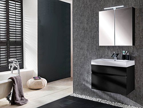 SAM® Design Badmöbel-Set Parma, 70 cm, in Hochglanz schwarz, 2tlg. Designer Badezimmer mit Softclose-Funktion, 1 Waschplatz, 1 Spiegelschrank