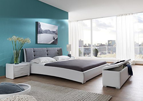 SAM® Design Polsterbett Bebop, 140 x 200 cm in weiß, Kopfteil im modernen abgesteppten Design, Bett mit Chromfüßen, auch als Wasserbett verwendbar