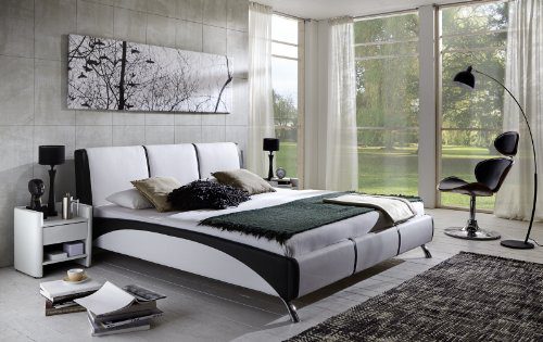 SAM® Design Polsterbett Fun, 160 x 200 cm in weiß/schwarz, komfortable Rückenlehne inklusive Soundsystem, modernes Design mit SAMOLUX®-Bezug, Bett mit edlen Chromfüßen, auch als Wasserbett geeignet