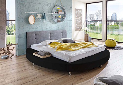 SAM® Design Rundbett Bebop 180 x 200 cm Bett in schwarz / grau Kopfteil abgesteppt mit Chromfüßen auch als Wasserbett verwendbar
