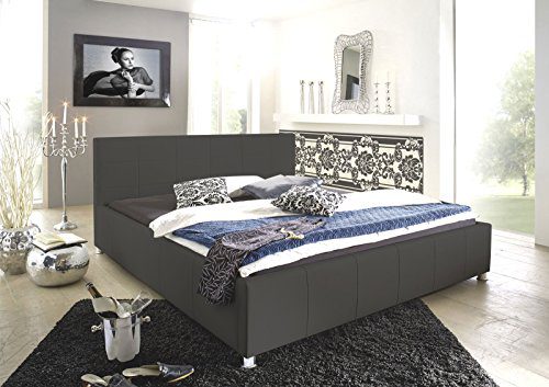 SAM® Polsterbett Bett Kira in grau 200 x 200 cm Kopfteil im abgesteppten modernen Design Farbton grau chromfarbene Füße Wasserbett geeignet schlichtes Designerbett