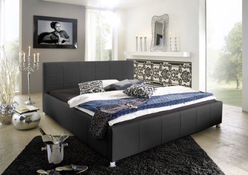 SAM® Polsterbett Bett Kira in schwarz 180 x 200 cm Kopfteil im abgesteppten modernen Design chromfarbene Füße Wasserbett geeignet teilzerlegt Auslieferung durch Spedition