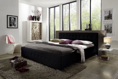 SAM® Polsterbett Rimini in schwarz 180 x 200 cm Silber Farben Füße abgestepptes modernes Design Wasserbett geeignet Bett teilzerlegt Auslieferung durch Spedition