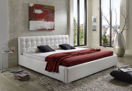 SAM® Polsterbett Vita in weiß 140 x 200 cm Bett im modernen Design, Seiten- und Kopfteil abgesteppt, teilzerlegt Auslieferung mit Spedition