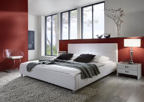 SAM® Polsterbett Zarah in weiß 200 x 200 cm Kopfteil im abgesteppten modernen Design chromfarbene Füße Bett Wasserbett geeignet teilzerlegt Auslieferung durch Spedition