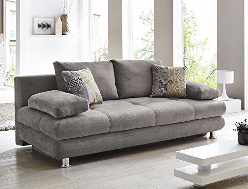Schlafsofa Gwenn 205x100 cm Mikrofaser grau Sofa Couch Bettkasten Funktionssofa