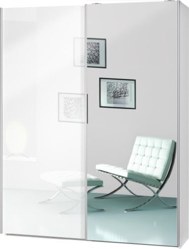 Schwebetürenschrank "Soft Plus Smart Typ 41", 150 x 194 x 42cm, Weiß/Weiß hochglanz/Spiegel
