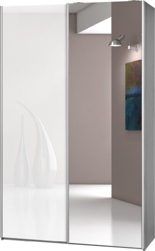 Schwebetürenschrank Soft Plus Smart Typ 42", 120 x 194 x 61cm, Silbereiche/Weiß hochglanz/Spiegel