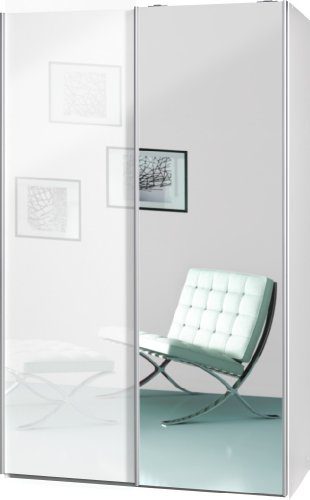 Schwebetürenschrank Soft Plus Smart Typ 42", 120 x 194 x 61cm, Weiß/Weiß hochglanz/Spiegel