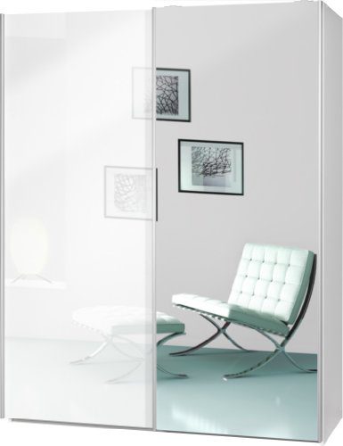 Schwebetürenschrank "Soft Plus Smart Typ 43", 150 x 194 x 61cm, Weiß/Weiß hochglanz/Spiegel
