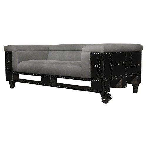 Sofa Couch Prasto, 2-Sitzer Zweisitzer, Schwarzblech Canvas Stoff Schwarz Grau, Breite 182 cm, Tiefe 97 cm, Höhe 66 cm
