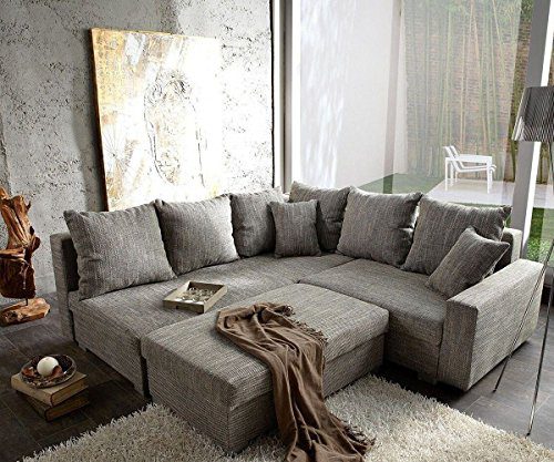 Sofa Lavello Hellgrau 210x210 cm Couch mit Hocker Ecksofa