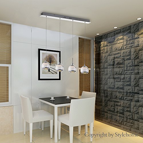 Stylehome® LED Hängelampe Höhenverstellbar Kronleuchte Hängeleuchte Deckenlampe Esszimmer Wohnzimmer Chrom 4338-04A-24W Warmweiss