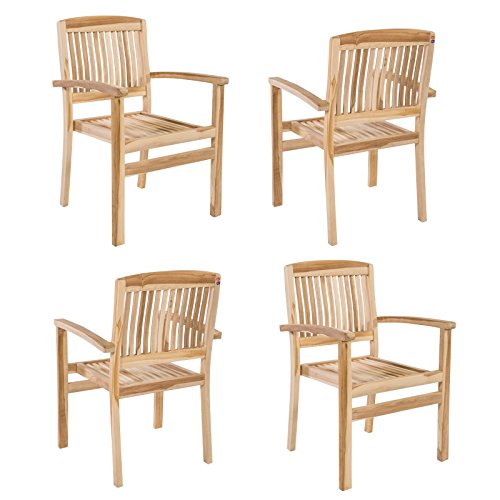 Teakholz Gartenstühle 4er Set mit Armlehnen - Holz Stuhl von MACO Stapelstuhl