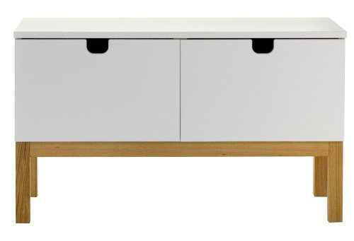 Tenzo 3502-001 Kubus - Designer Lowboard weiß / eiche, MDF lackiert matt, Untergestell Eiche massiv, 54 x 92 x 43 cm