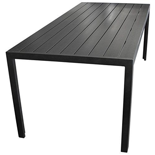 Terrassentisch Aluminium Gartentisch mit Polywood Tischplatte 205x90cm Schwarz