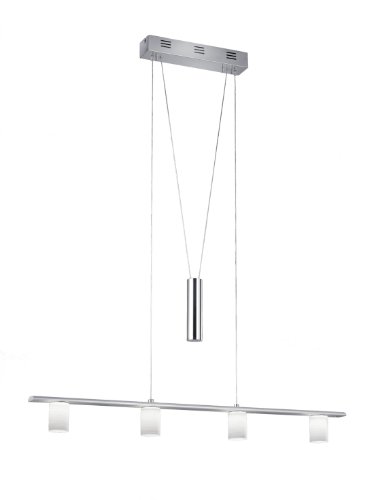 Trio-Leuchten LED-Jojo-Pendelleuchte Aluminium gebürstet/chrom, Glas weiß gewischt, inklusiv 4x 5W LED, Breite: 90 cm, Höhe: 100-150 cm 321410406