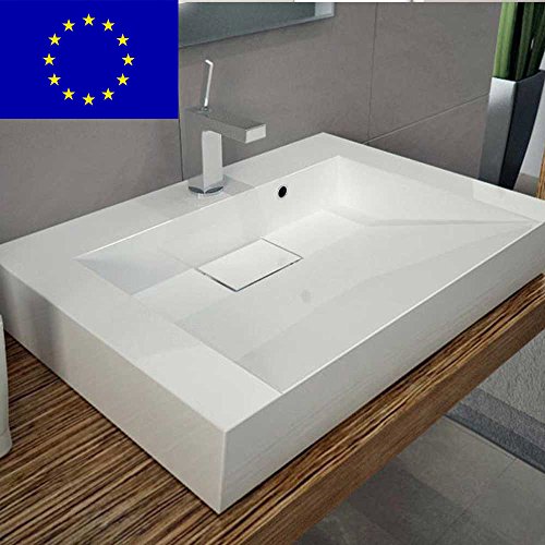 Waschbecken 70cm zur Wandmontage oder als Aufsatzwaschbecken aus Mineralguss | 70x50x12cm | Made in EU | hochwertig verarbeitet
