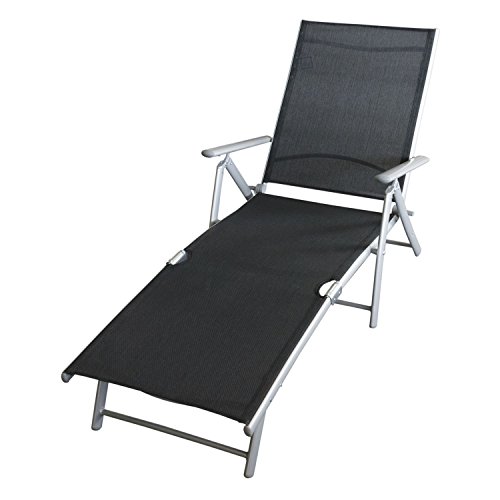 Wohaga® - Klappbare Liege Gartenliege Sonnenliege Relaxliege Strandliege Deckchair mit robuster Textilenbespannung 7 Positionen verstellbar Gartenmöbel - Silbergrau / Schwarz