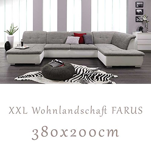 Wohnlandschaft, Couchgarnitur XXL Sofa, U-Form, weiss/grau, Ottomane rechts