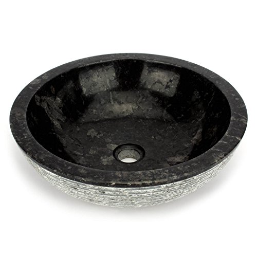 Wuona Objects 45 cm Aufsatzwaschbecken Handwaschbecken schwarzer Marmor innen poliert - außen Struktur