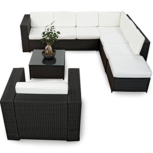 XINRO® 23tlg. Gartenmöbel Lounge Set günstig + 1x 1er Lounge Sessel - Loungemöbel Polyrattan - handgeflochten - schwarz