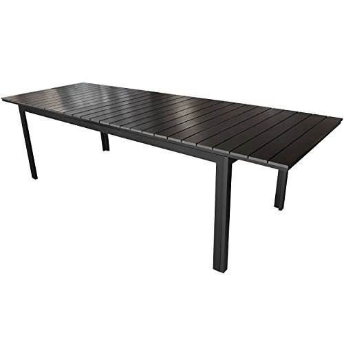 XXL Aluminium Gartentisch ausziehbar 280/220x95cm Ausziehtisch Terrassentisch Alutisch Aluminiumtisch mit schwarzer Polywood / Non Wood - Tischplatte