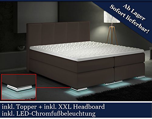 XXL Boxspringbett Designer Boxspring Bett LED Braun (Braun, 200x200)