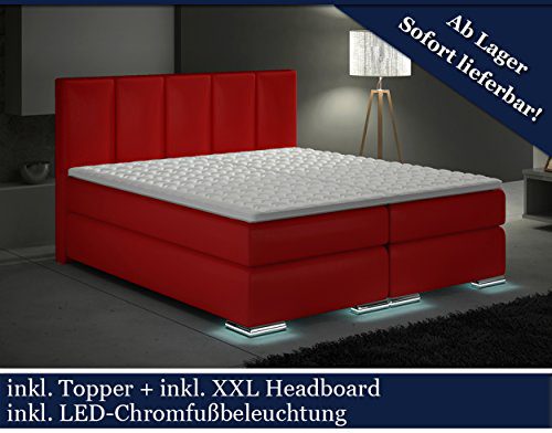 XXL Boxspringbett Designer Boxspring Bett LED (Rosso Rot, 180x200)