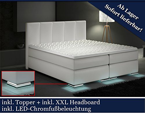 XXL Boxspringbett Designer Boxspring Bett LED (Weiß, 180x200)