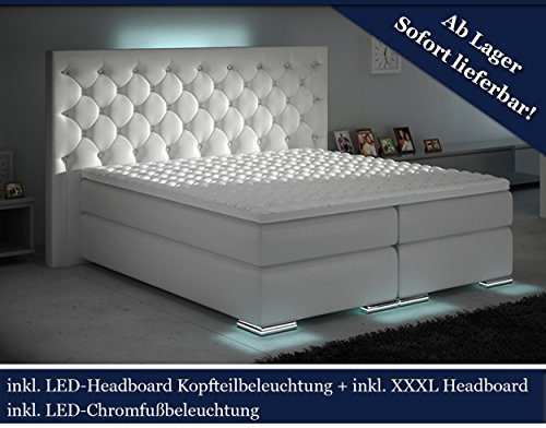 XXXL Boxspringbett Designer Boxspring Bett LED Chesterfield (Weiß, 180x200)