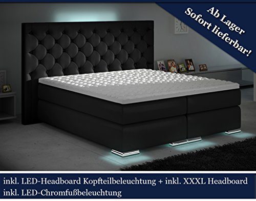 XXXL Boxspringbett Designer Boxspring Bett LED Schwarz Chesterfield (Schwarz, 200x200)