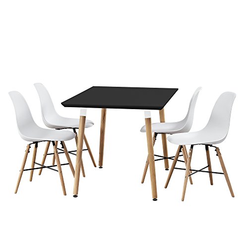 [en.casa] Esstisch Bambus mit 4 Stühlen weiß 120x80cm Esszimmer Essgruppe Küche