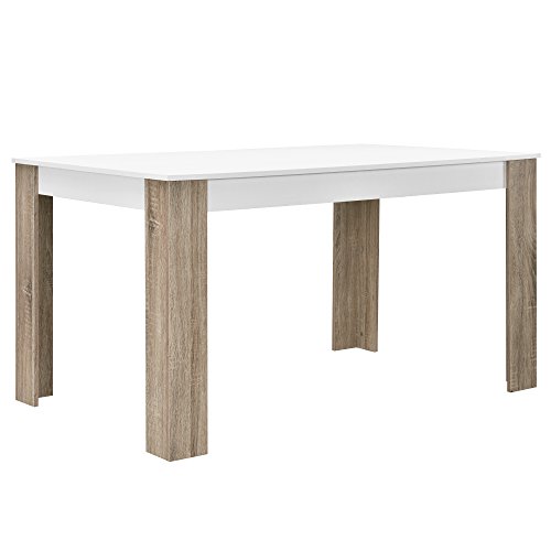 [en.casa] Esstisch weiß Eiche-Optik 140x90 Tisch Esszimmer Küchentisch rechteckig Retro