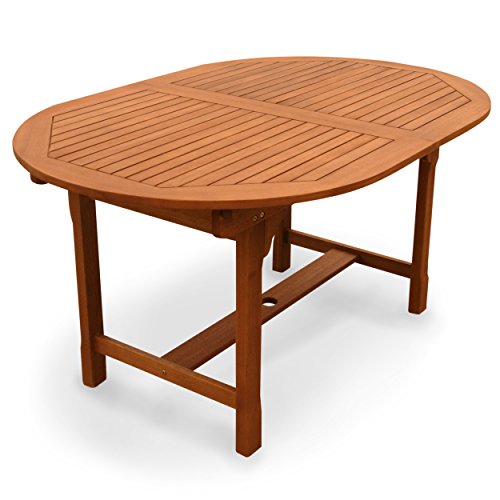 indoba® IND-70301-TI - Serie Sun Shine - Gartentisch aus Holz FSC zertifiziert - oval, ausziehbar, mit Schirmöffnung