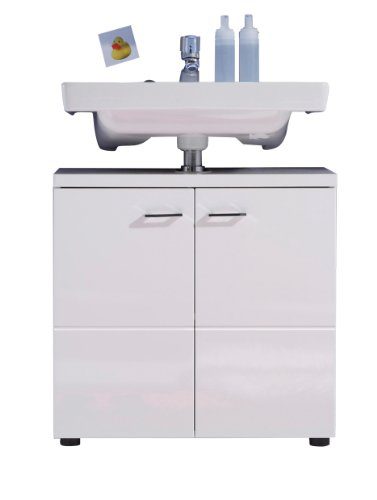 trendteam NL30101 Bad Waschbeckenunterschrank weiß Nachbildung mit weißen Hochglanz Tiefziehfronten, BxHxT 65x63x35 cm
