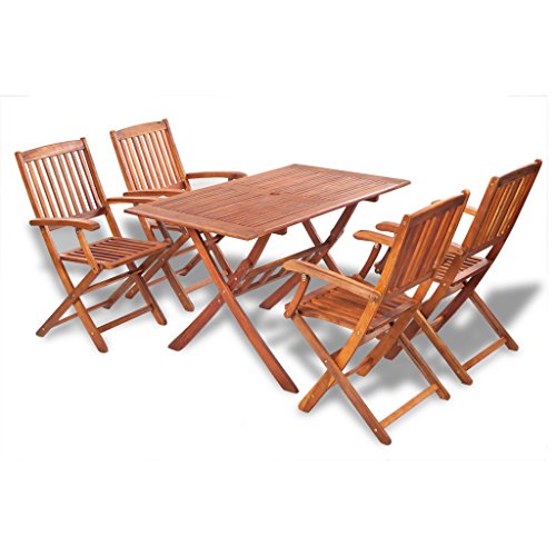 vidaXL Holz Gartenmöbel-Set Essgruppe 4 Stühle + 1 Rechteckiger Tisch