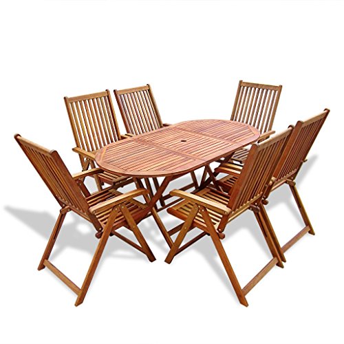 vidaXL Holz Gartenmöbel-Set Essgruppe 6 verstellbare Stühle + 1 ovaler Tisch