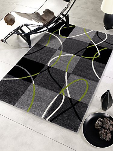 ARTWORK STRAIGHT moderner Designer Teppich bunt in schwarz-grün, Größe: 65x130 cm