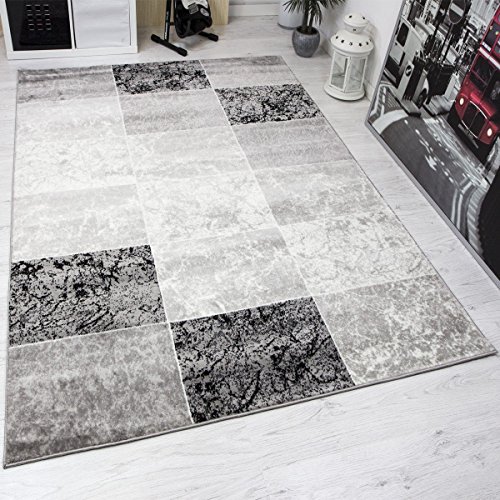 Designer Teppich Modern Kariert, Marmor Muster, Meliert in Grau Schwarz Weiss - ÖKO TEX Zertifiziert, VIMODA; Maße:160x230 cm