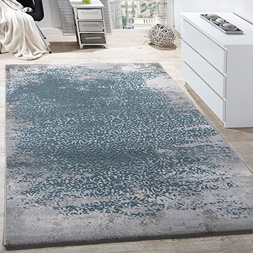 Designer Teppich Modern Wohnzimmerteppich Mit Muster Ornamente Grau Blau, Grösse:160x230 cm