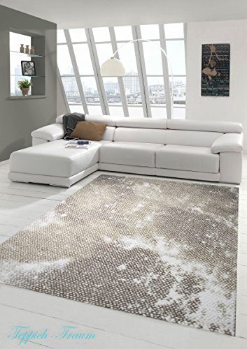 Designer Teppich Moderner Teppich Wollteppich Meliert Wohnzimmerteppich Wollteppich Ornament Braun Beige Creme Größe 200 x 290 cm