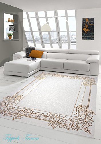 Designer Teppich Moderner Teppich Wollteppich Meliert Wohnzimmerteppich Wollteppich Ornament Creme Beige Gold Größe 200 x 290 cm