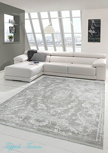Designer Teppich Moderner Teppich Wollteppich Meliert Wohnzimmerteppich Wollteppich Ornament Grau Größe 200 x 290 cm